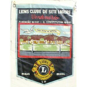 Vintage Silk 1967 Lions Club International Brazil Banner Pendant Flag